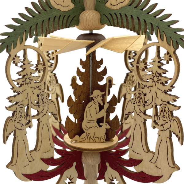 Angels and Tree with Nativity Motif Pyramid Ornament by Harald Kreissl