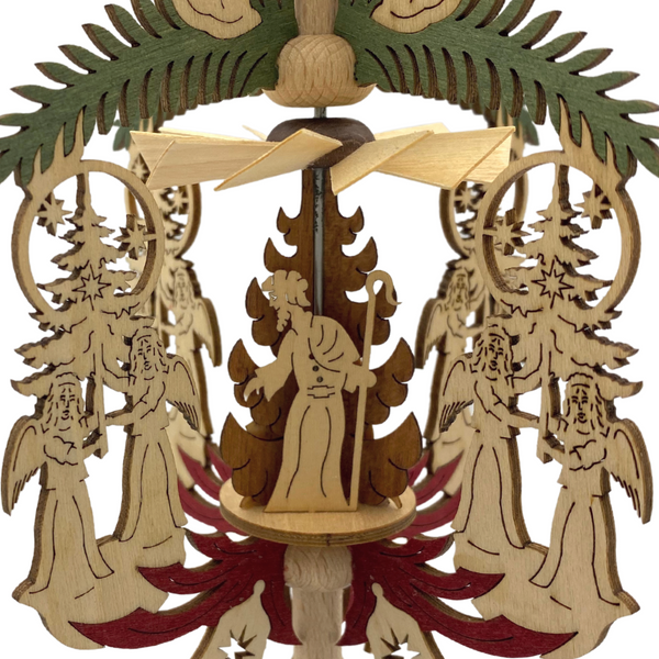 Angels and Tree with Nativity Motif Pyramid Ornament by Harald Kreissl