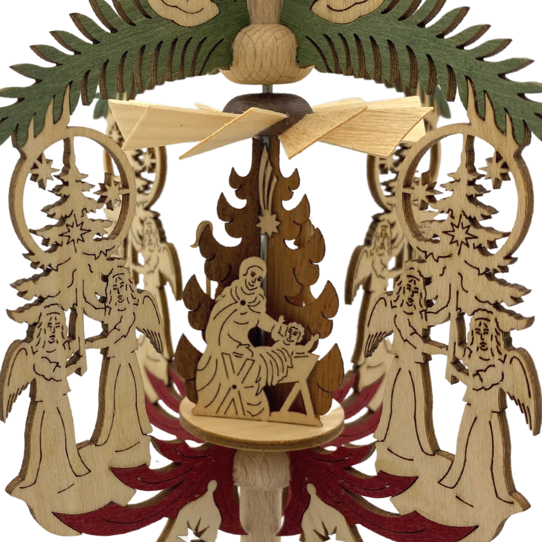 Angels and Tree with Nativity Motif Pyramid Ornament by Harald Kreissl