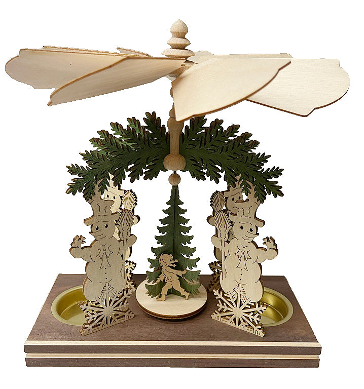 Snowman Frame with Children and Snowman, Double Tea Light Pyramid by Harald Kreissl