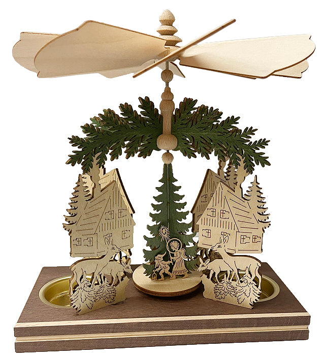 Cabin in the Forest Frame with Santa, Double Tea Light Pyramid by Harald Kreissl