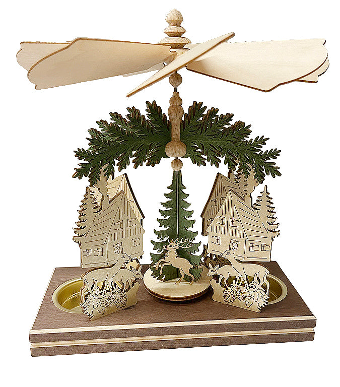 Cabin in the Forest Frame with Santa, Double Tea Light Pyramid by Harald Kreissl