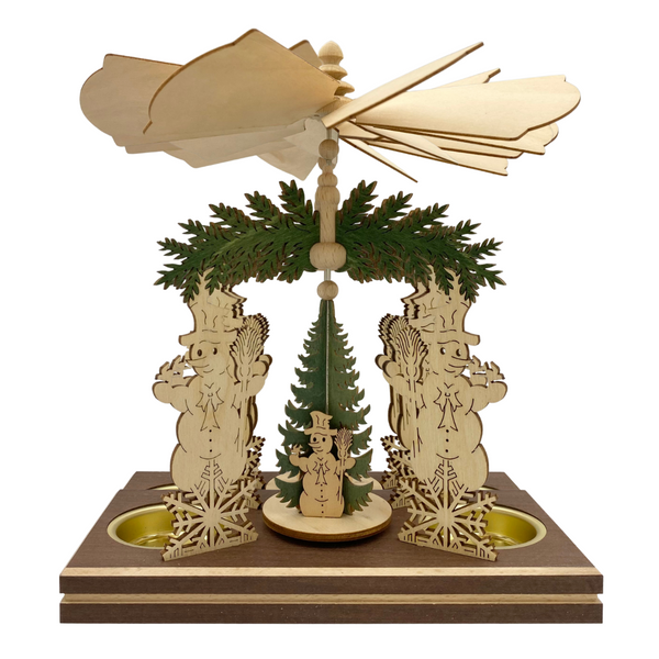 Snowman Frame with Children and Snowman, Double Tea Light Pyramid by Harald Kreissl