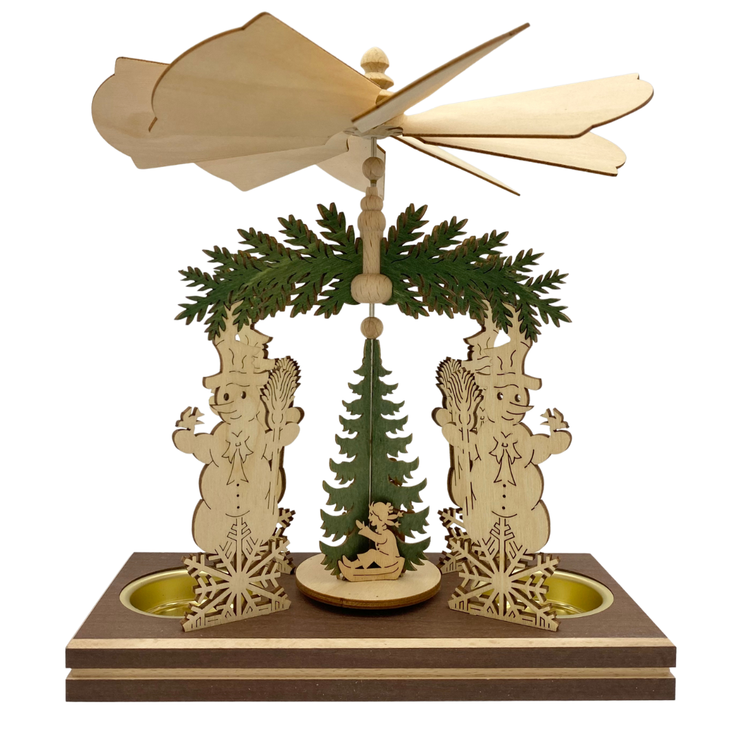 Snowman Frame with Children and Snowman, Double Tea Light Pyramid by Harald Kreissl