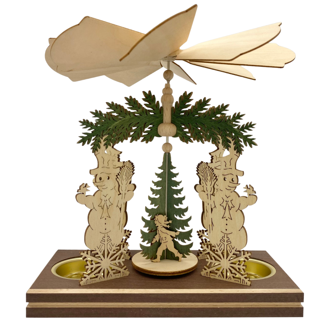 Snowman Frame with Children and Snowman, Double Tea Light Pyramid by Harald Kreissl