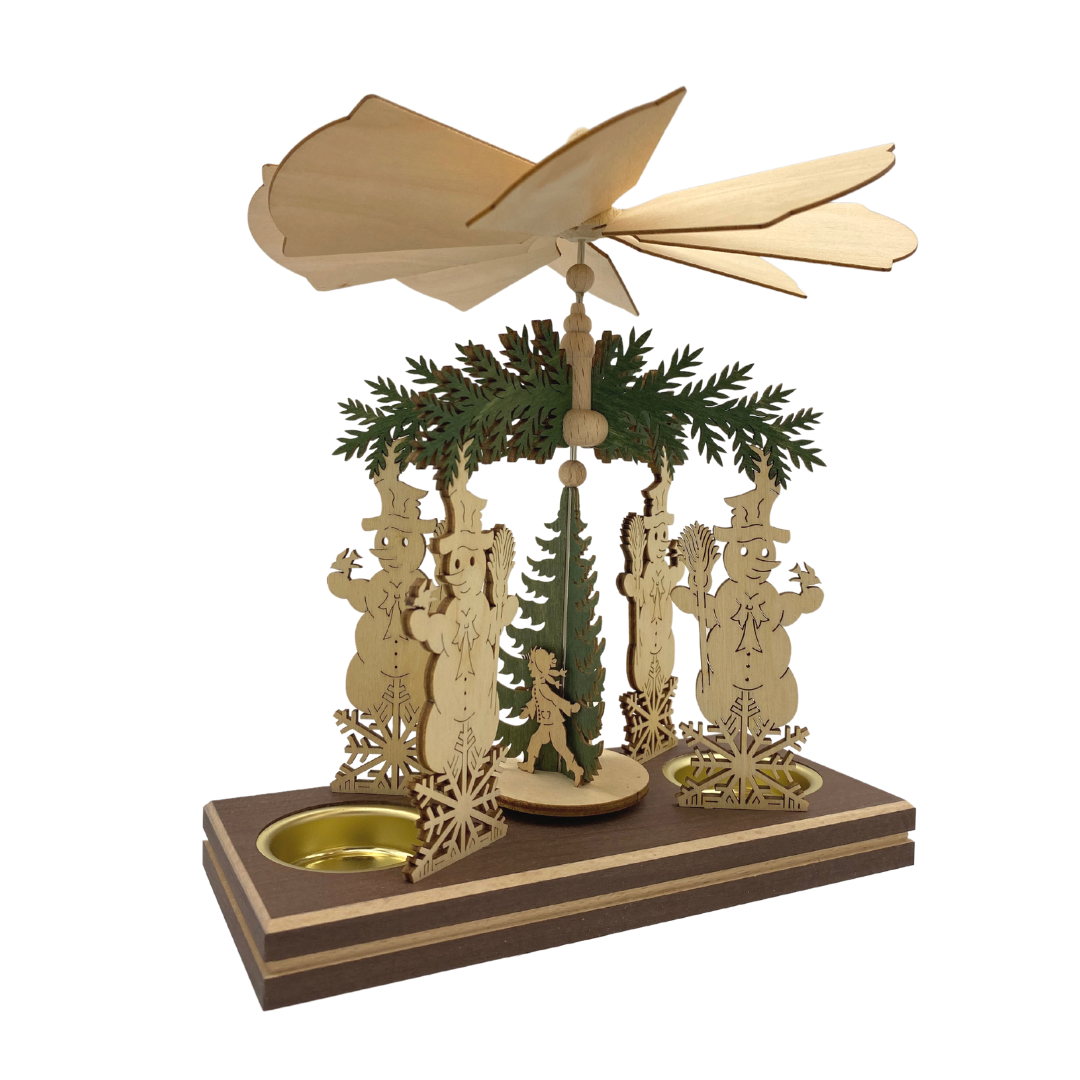 Snowman Frame with Children and Snowman, Double Tea Light Pyramid by Harald Kreissl