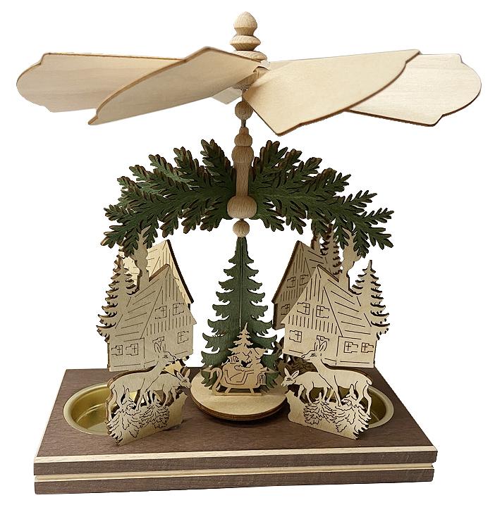 Cabin in the Forest Frame with Santa, Double Tea Light Pyramid by Harald Kreissl