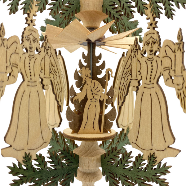 Candle bearing Angel Frame with Nativity Motif Pyramid Ornament by Harald Kreissl
