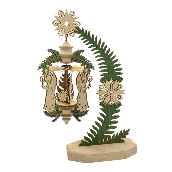 Light bearing Angel Frame with Santa Motif Pyramid Ornament on Stand by Harald Kreissl