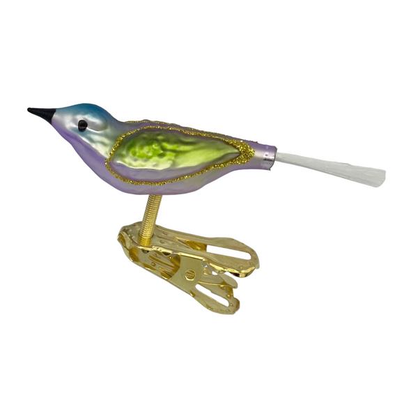 Mini Bird with spun glass tail, pastel by Glas Bartholmes