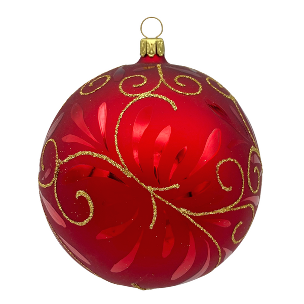 Ball with Leaves, red by Old German Christmas