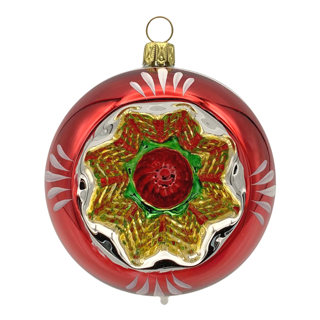 Reflector, 8cm with red rim and multi center by Glas Bartholmes