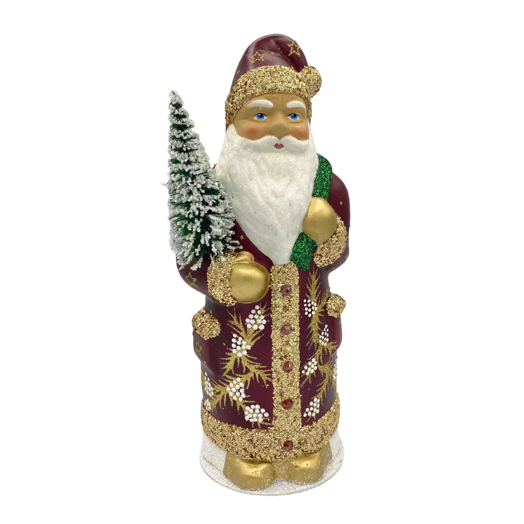 Santa Candy Container, Berry Coat with Gold Pinecone Decoration by Ino Schaller