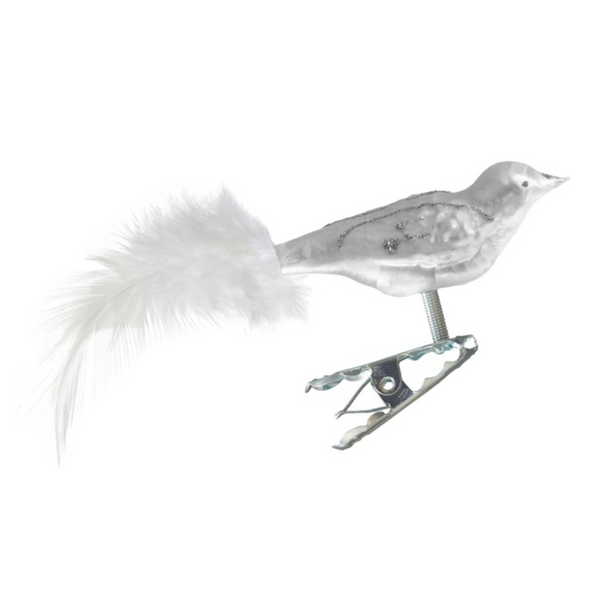 Mini Bird Ornament, white ice by Glas Bartholmes
