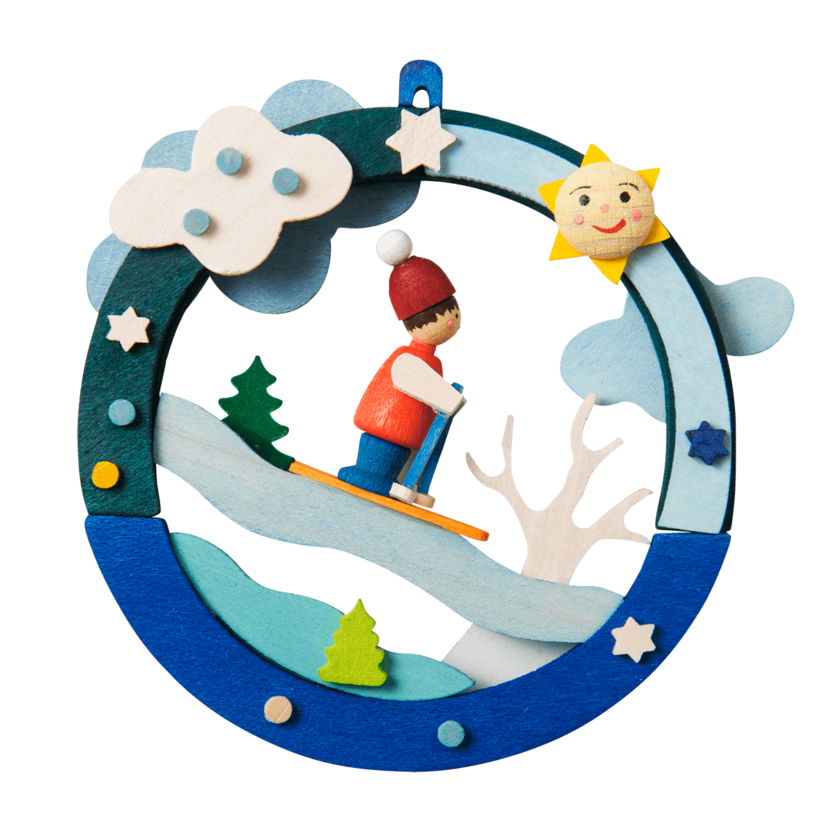 Ski Run Scene Ornament by Graupner Holzminiaturen