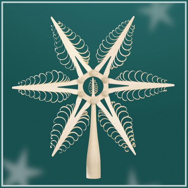 Wooden Star Tree Topper, 24cm with single tree hexagonal center by Martina Rudolph