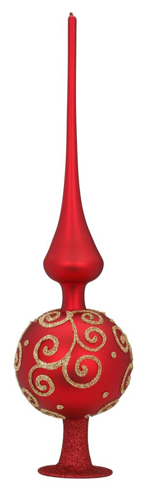 Barocco Tree Topper, red matte with gold, 13