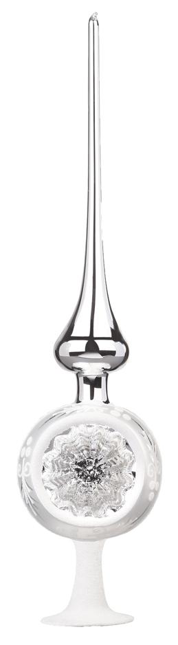 Traditional Reflection Tree Topper, silver shiny, 33cm by Inge Glas of Germany