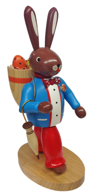 Rabbit with Tan Umbrella Wooden Figurine by Werkstatte Volker Fuchtner