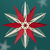 Wooden Star Wall Ornament, 6 curl trees, large star center, natural and red by Martina Rudolph