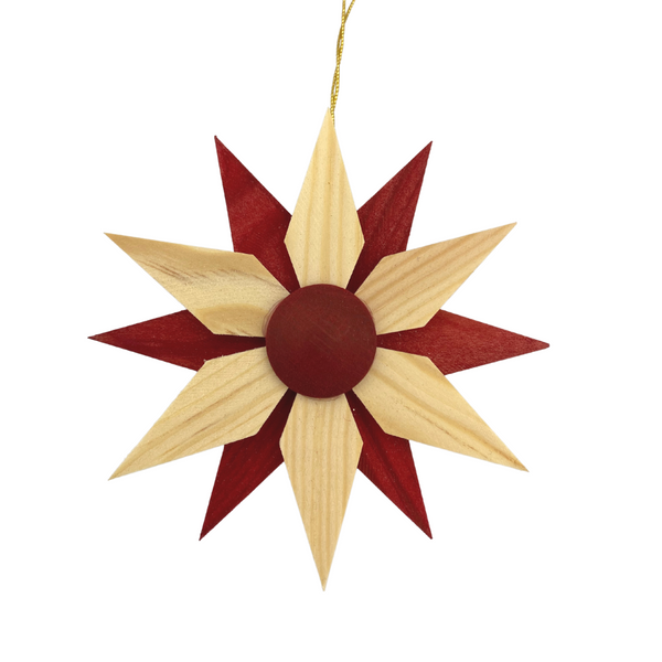 Double Pine Star Ornament, 8cm, natural and red by Martina Rudolph
