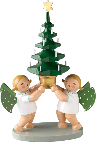 Two Angels with Tree Wooden Figurine by Wendt and Kuhn