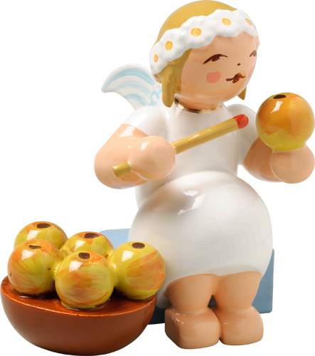 Marguerite  Angel with Basket of Apples Wooden Figurine by Wendt und Kuhn