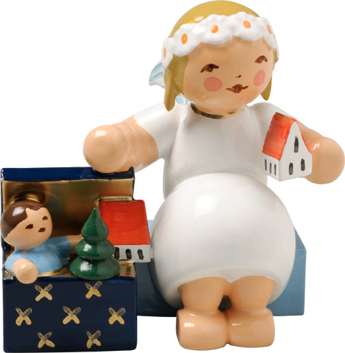 Marguerite Angel with Toy Box Wooden Figurine by Wendt und Kuhn