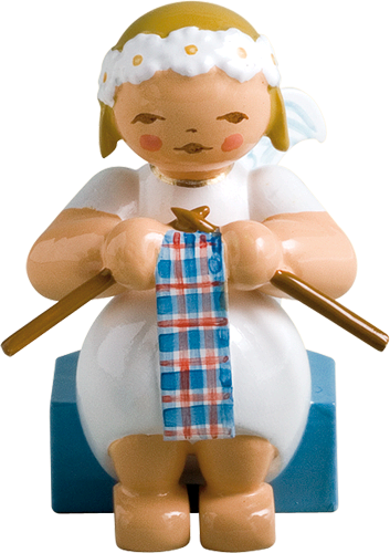Marguerite Angel with Knitting Wooden Figurine by Wendt und Kuhn