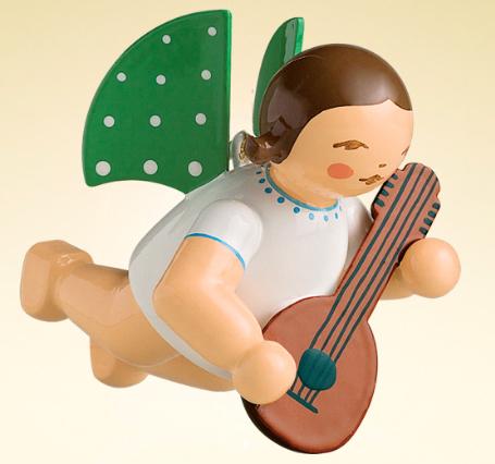 Angel with Mandolin Hanging Wooden Ornament by Wendt and Kuhn