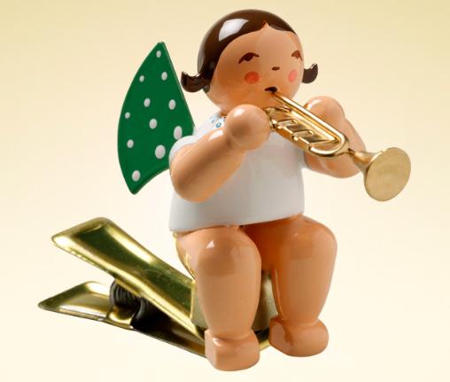 Angel with Trumpet Clip On Wooden Ornament by Wendt and Kuhn