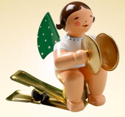 Angel with Cymbals Clip On Wooden Ornament by Wendt and Kuhn