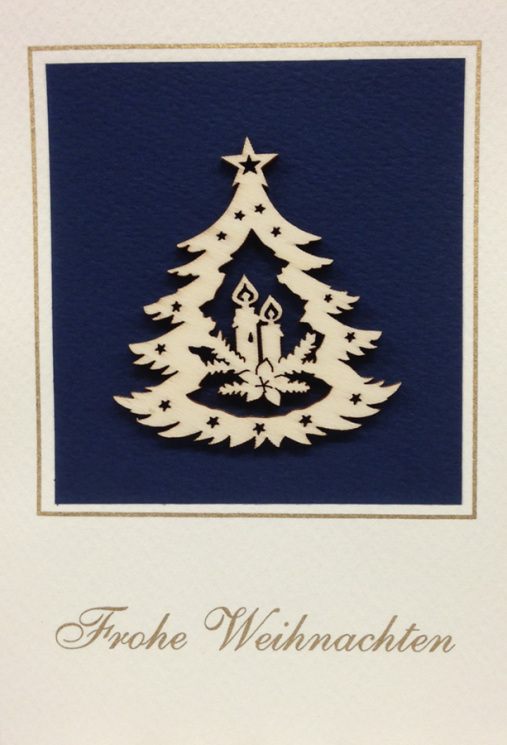 Frohe Weinacht  Postcard with Wood Tree Ornament by  Wandera GmbH