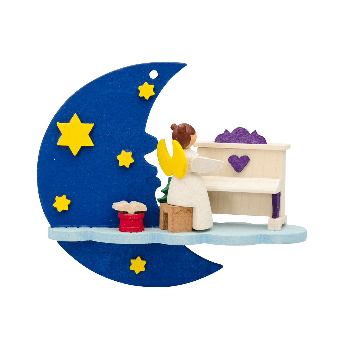 Angel on Moon with Piano Ornament by Graupner Holzminiaturen
