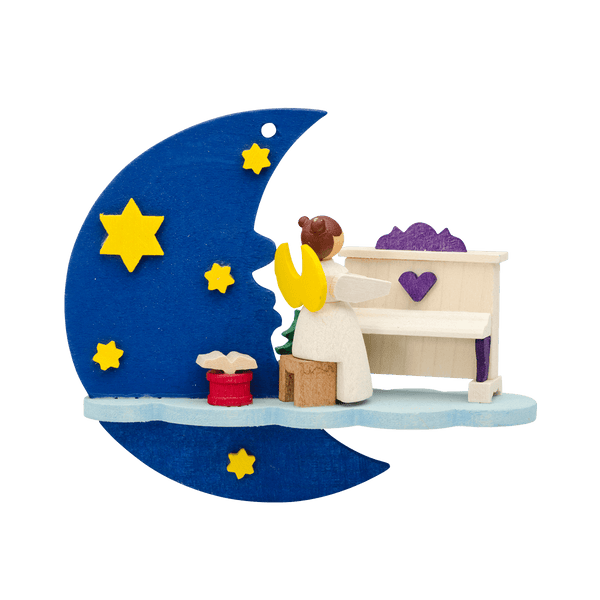 Angel on Moon with Piano Ornament by Graupner Holzminiaturen