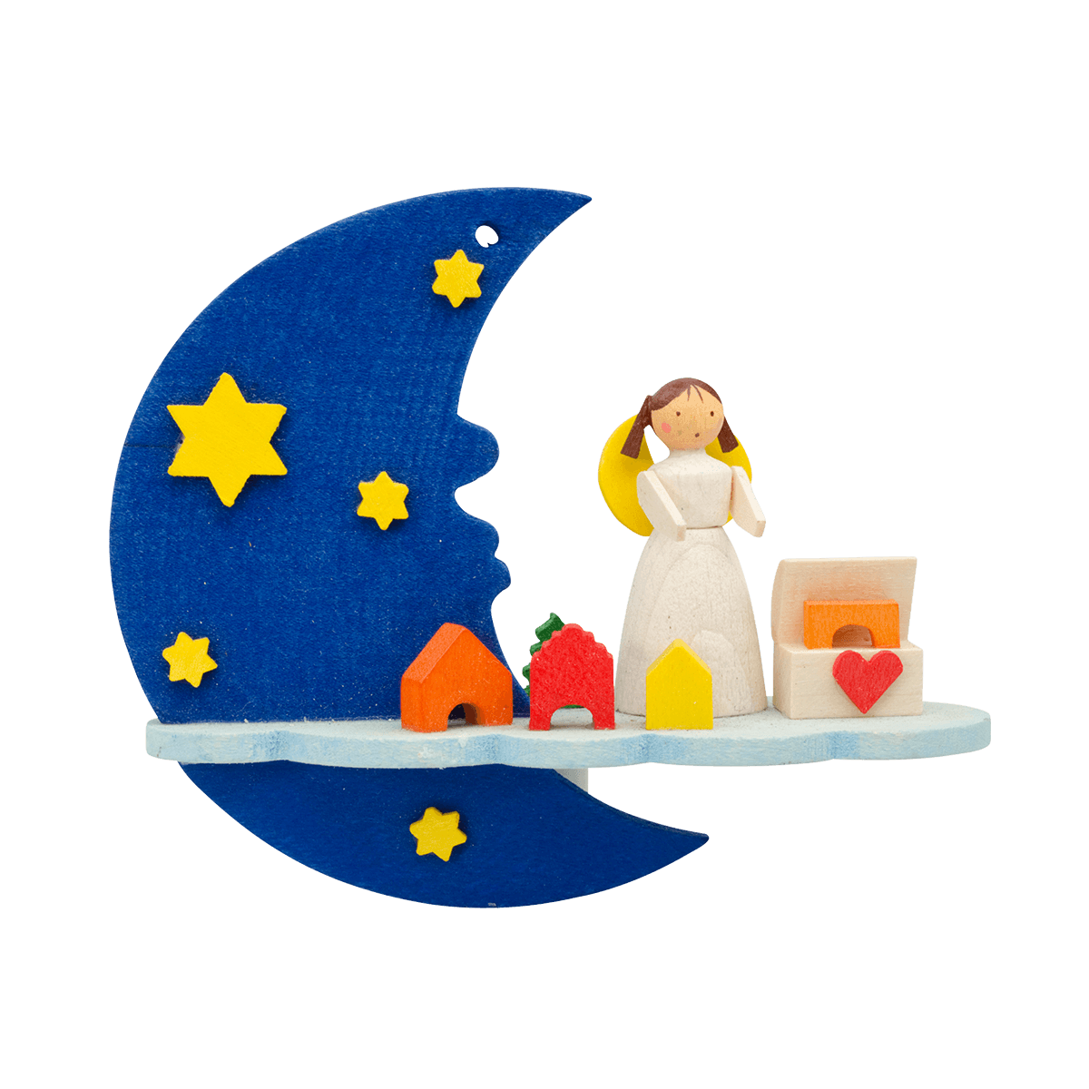 Angel on Moon with Toybox Ornament by Graupner Holzminiaturen