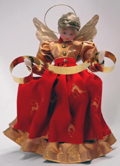 Wax Angel in Red Dress with Gold Apron by Margarete & Leonore Leidel in Iffeldorf
