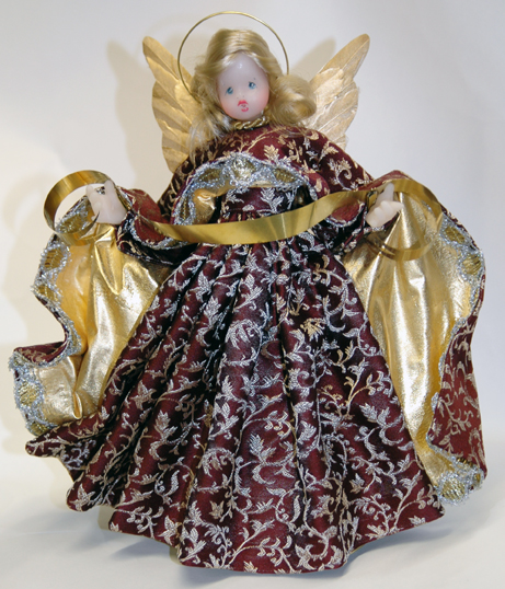 Wax Angel in Burgundy Brocade Dress by Margarete & Leonore Leidel in Iffeldorf