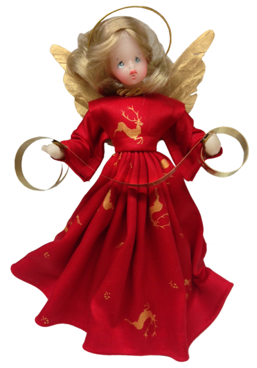 Wax Angel with Red Reindeer Dress by Margarete & Leonore Leidel in Iffeldorf