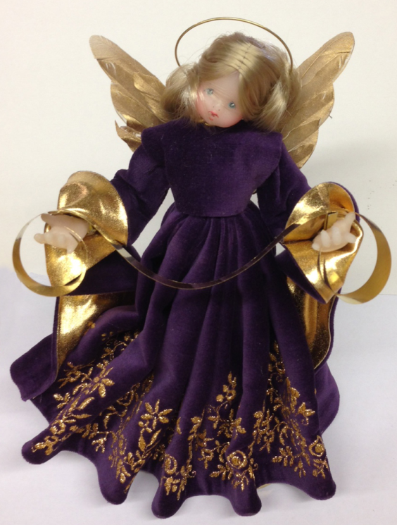 Wax Angel with Purple Brocade Dress by Margarete & Leonore Leidel in Iffeldorf