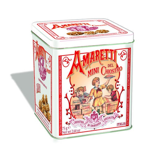 Amaretti Del Chiostro Crunchy Amaretti Cube Tin with Sugar Topping