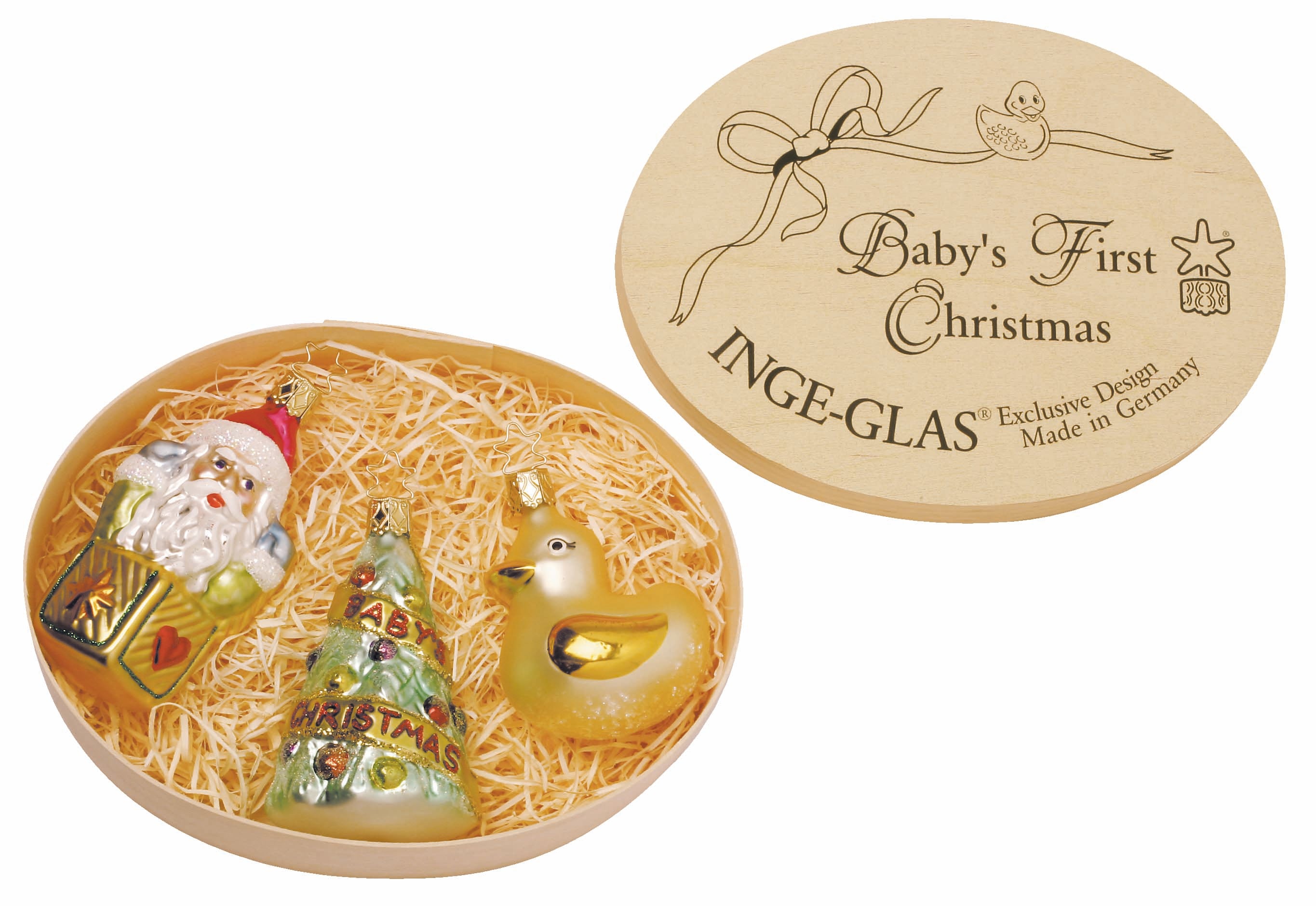 Baby's First Christmas, 3 Piece Boxed Ornament Set by Inge Glas of Germany