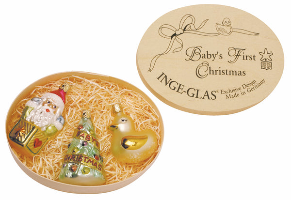 Baby's First Christmas, 3 Piece Boxed Ornament Set by Inge Glas of Germany