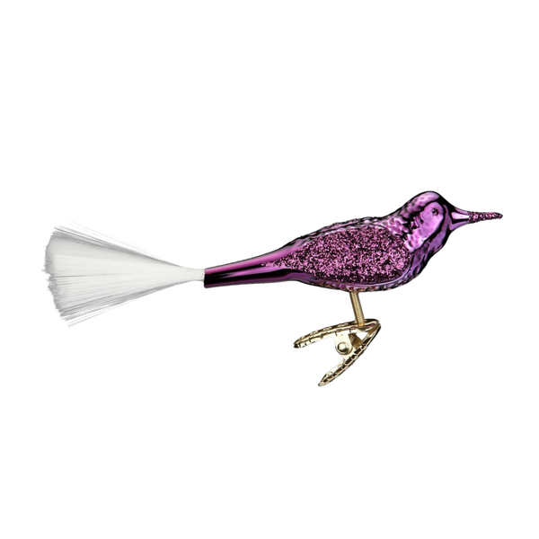 Bird with spun glass tail, aster violet shiny by Inge Glas of Germany
