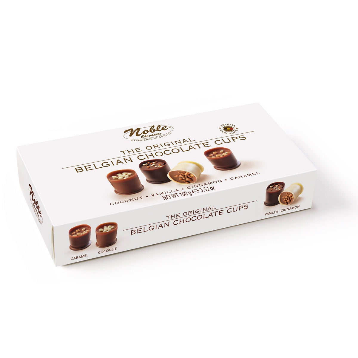 Noble Chocolates Belgian Chocolate Cups Original Collection (coconut, vanilla, cinnamon, and soft caramel)