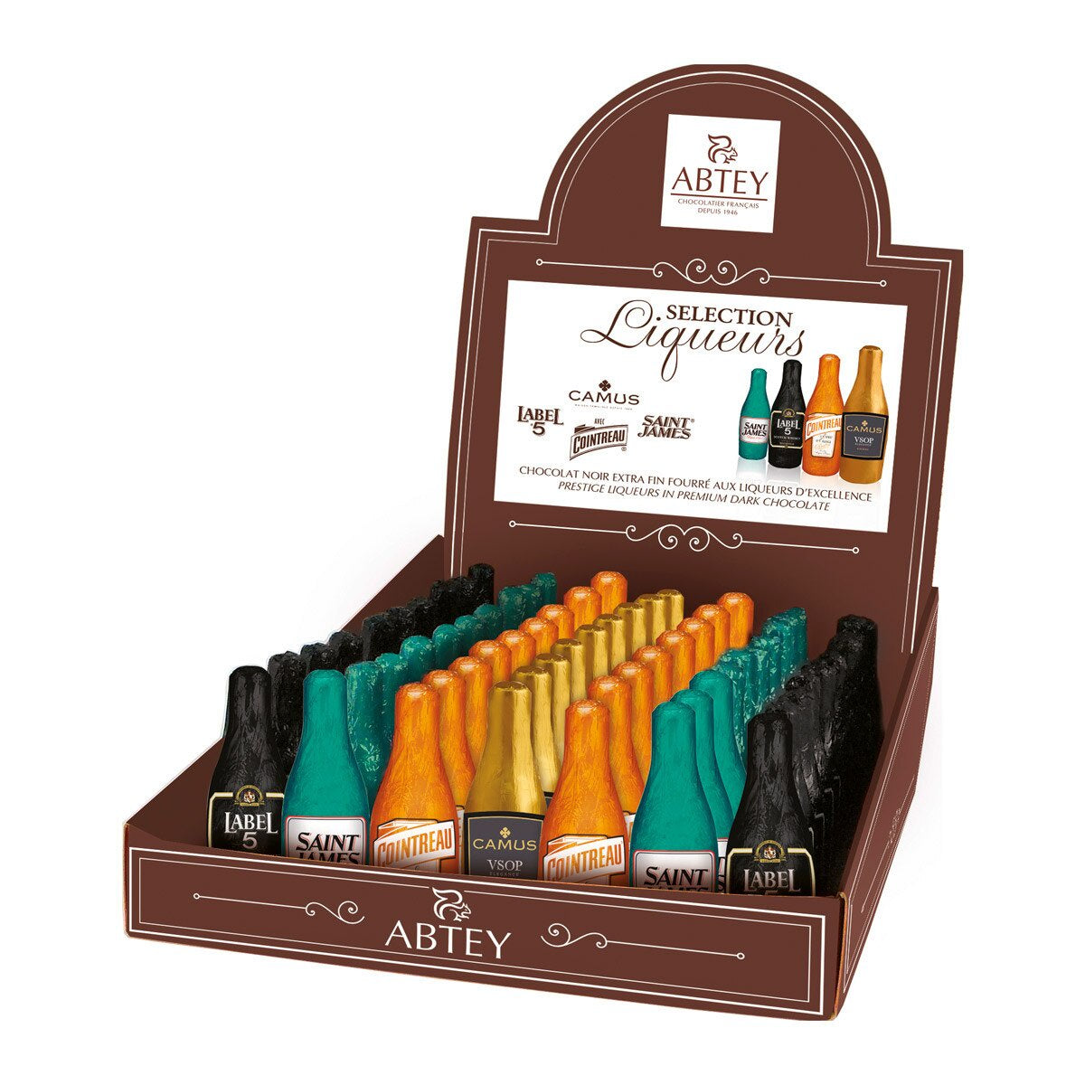 Abtey Chocolate Liqueur Filled Bottles Cognac, Whiskey, Rum, Cointreau NOT ONLINE