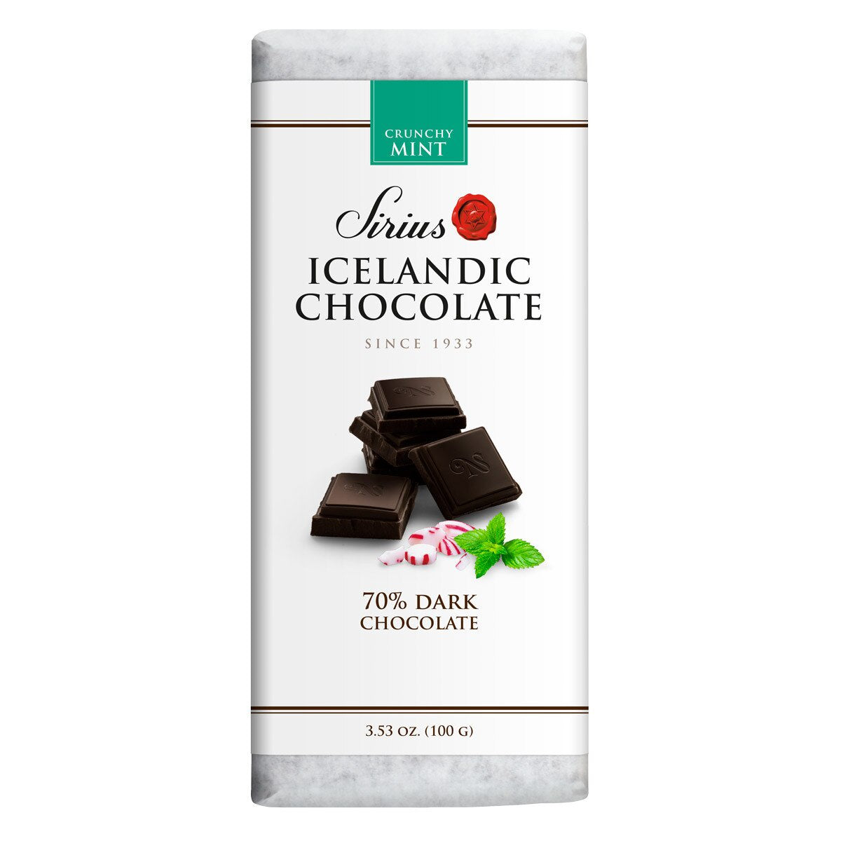 Sirius 70% Dark Chocolate Crunchy Mint Vertical Bar