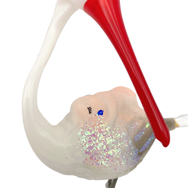 Baby on Stork Ornament by Inge Glas of Germany