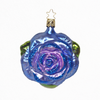 Decorative glass ornament shaped like a rose with a blue and purple gradient on a white background.