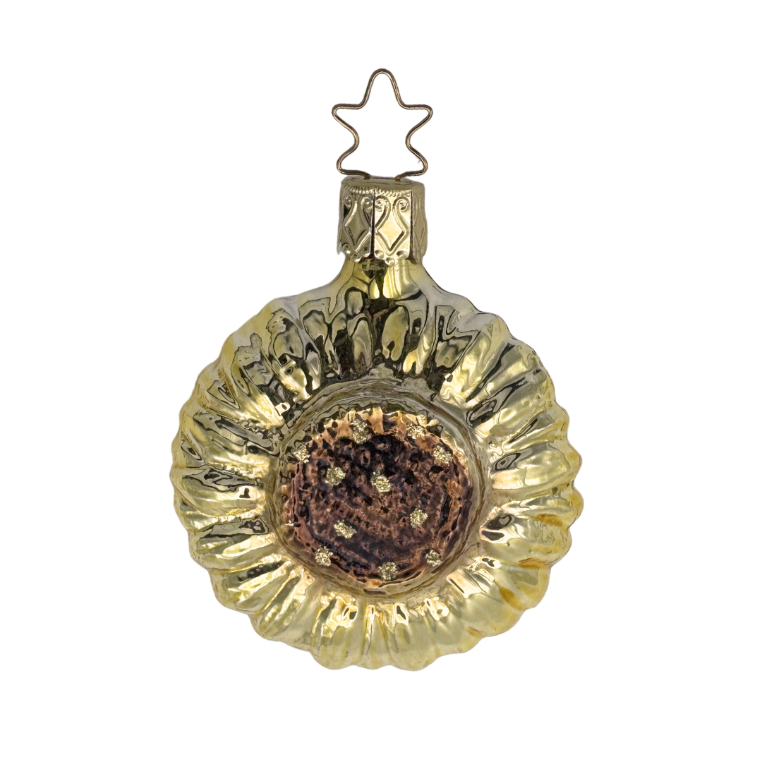 Decorative gold Christmas sun flower ornament with star top 